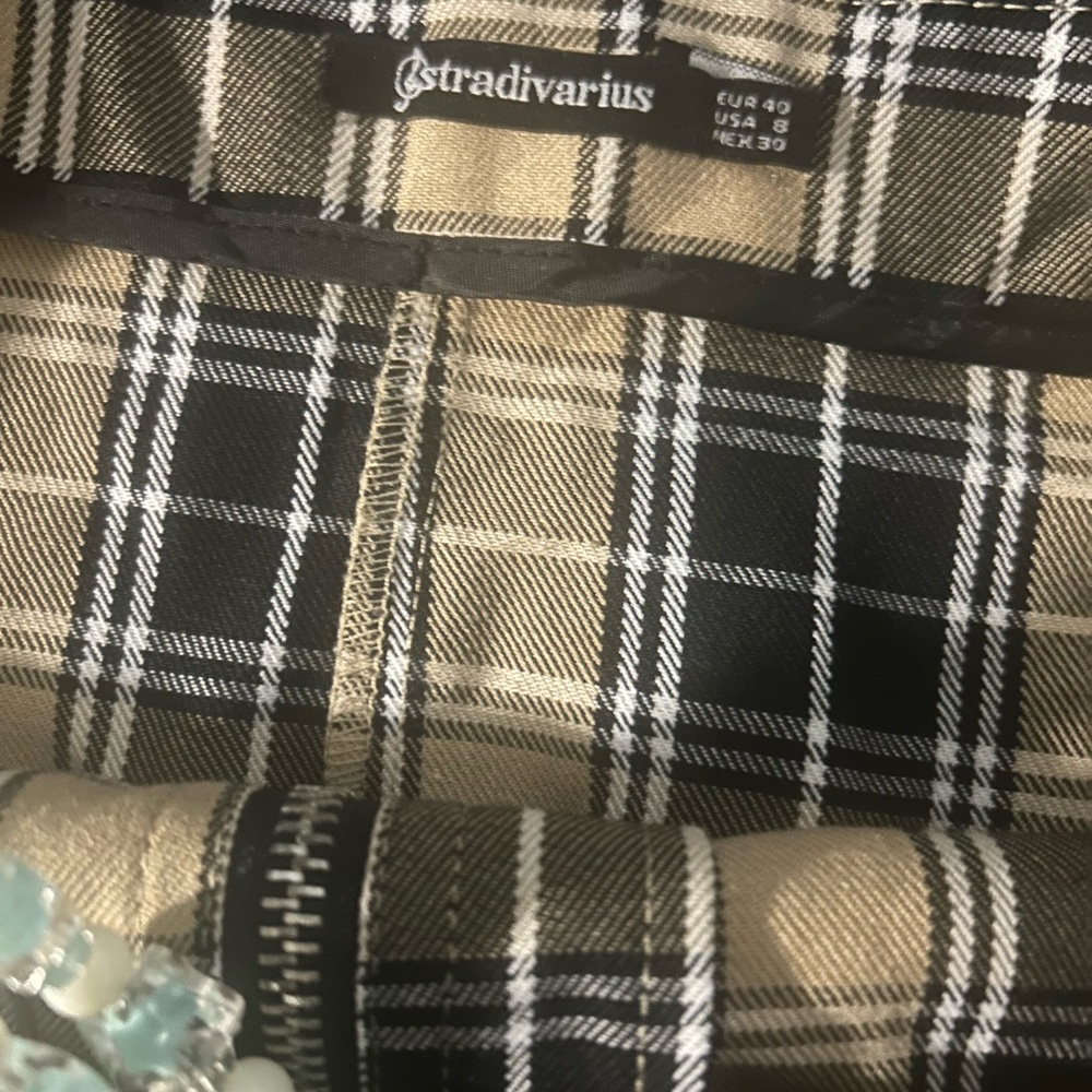 Stradivarius Checkered Skirt in Black and Tan